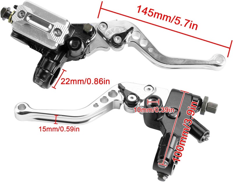 MRELC Universal Motorcycle 7/8" 22mm Handlebar Brake Master Cylinder Clutch Lever CNC Left & Right Set Compatible with Harley Honda Kawasaki Suzuki Yamaha（ Piston Diameter 12.7mm(Silver) - Image 4